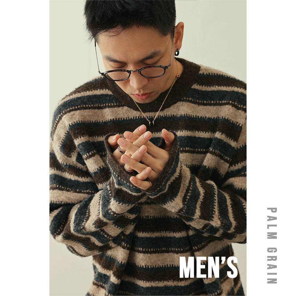 【秘奢熵纹】Palm.G 男士条纹毛衣 秋冬宽松潮流针织衫保暖打底6689