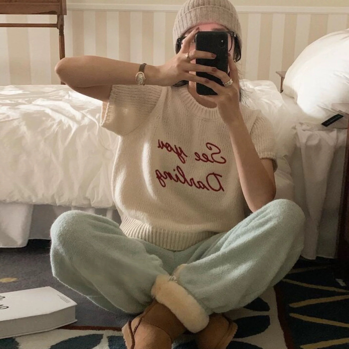 JIEJIE-【海盐自来卷】韩代eg～g蛋家绒绒显瘦百搭休闲裤