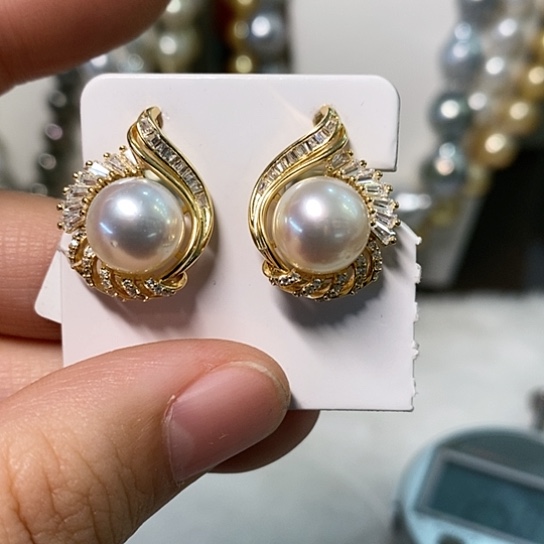 海水珍珠耳饰银S925镶嵌9.8