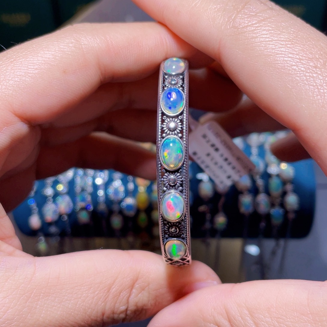 欧泊手镯）银S925镶嵌叶*之