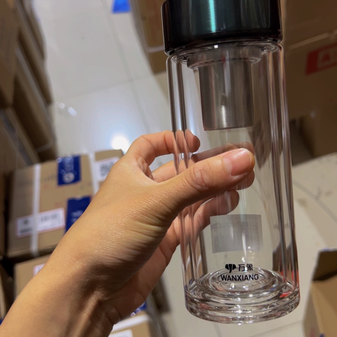 万象v265绿色双层玻璃杯340玻璃杯➕杯套