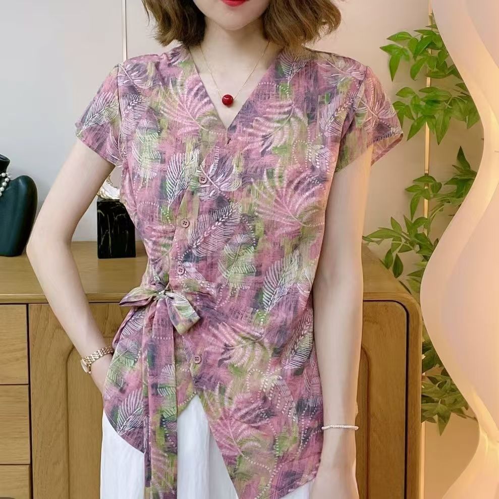 夏季时尚妈妈装短袖衬衫新款洋气减龄宽松显瘦休闲百搭上衣开衫女