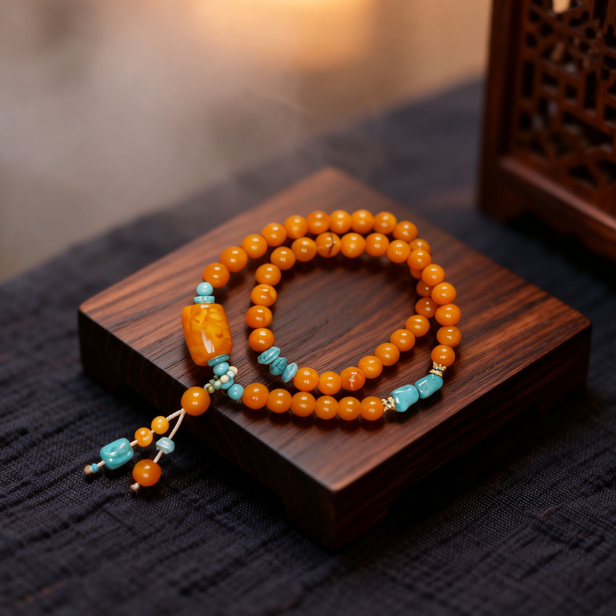 6mm+天然原矿蜜蜡 老红特级妖花马蹄扣瓷釉级*老坑料双圈设计手串