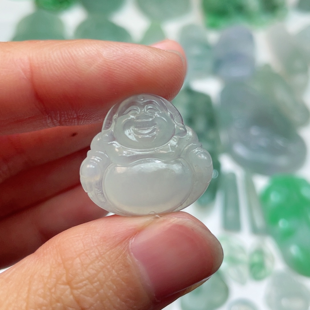 定制翡翠未镶嵌白冰佛公21.1x22.3x3.8