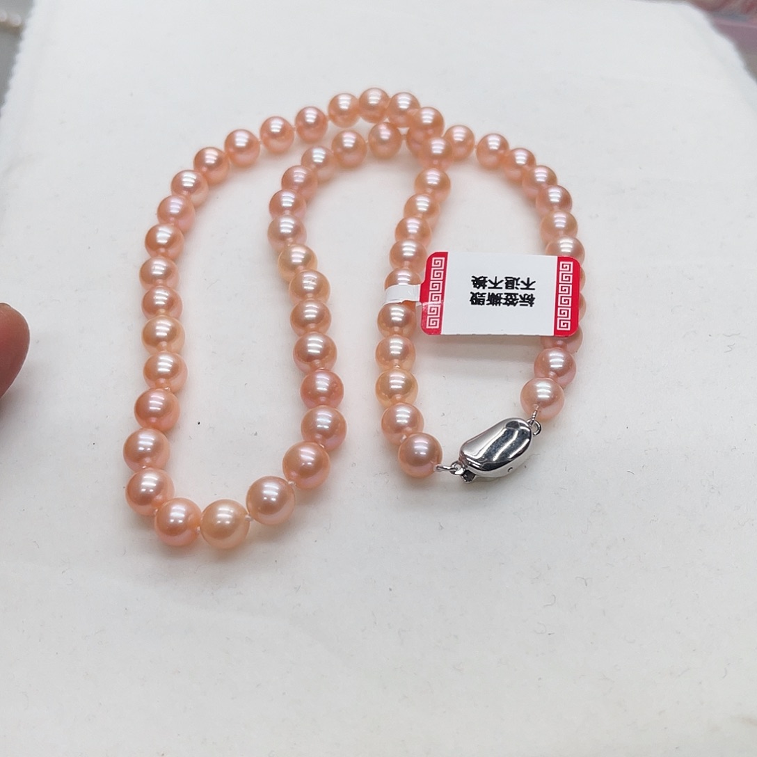 淡水珍珠项链银S925镶嵌7-8