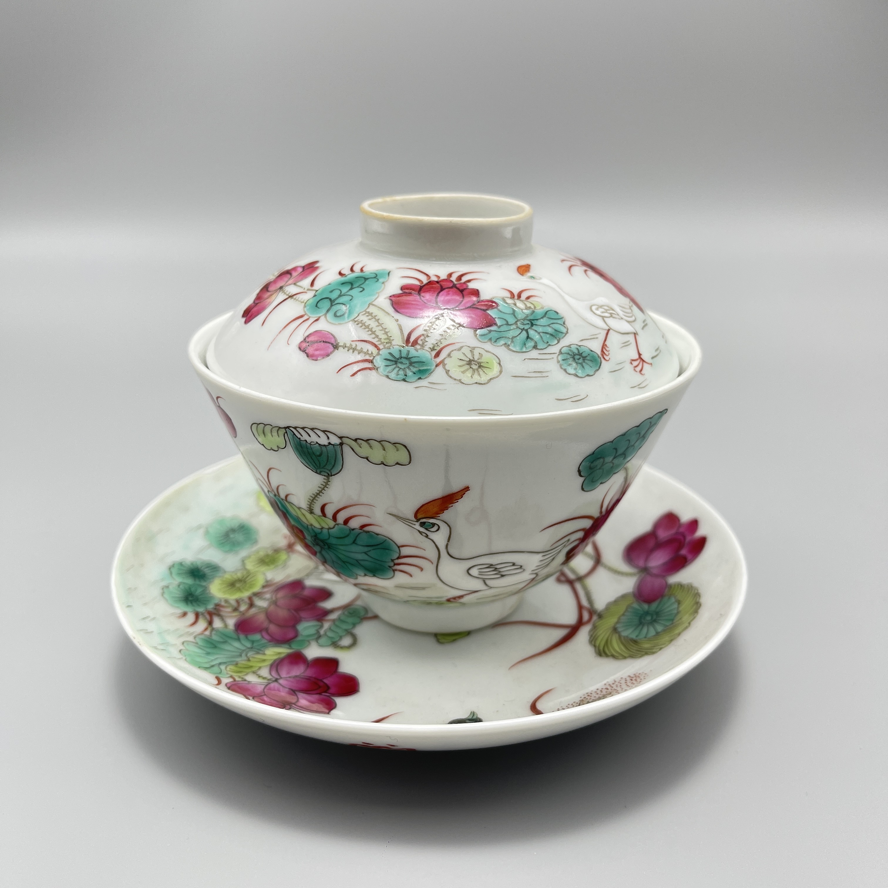 清光绪 粉彩一路连科三才盖碗H8201