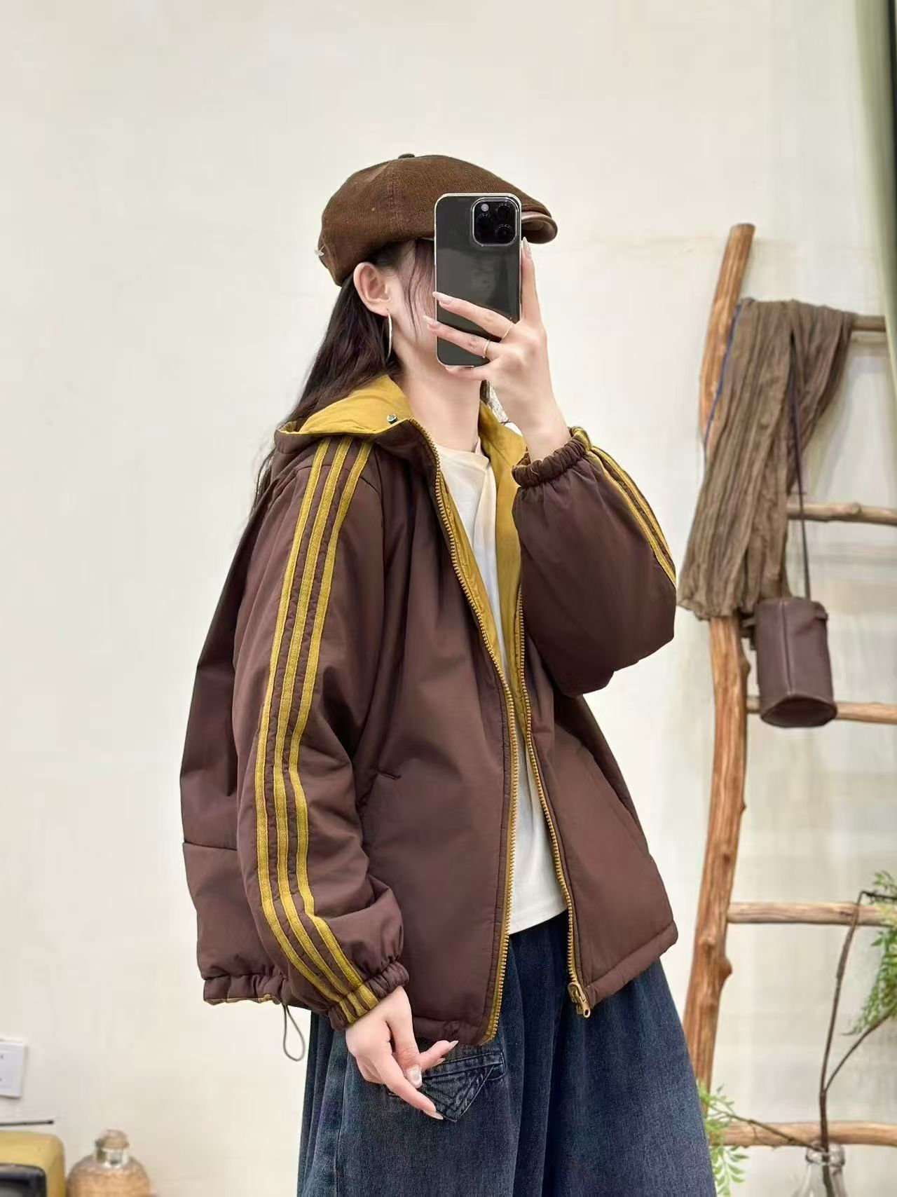 021常规款条纹棉衣棉服女款 均码正反两穿