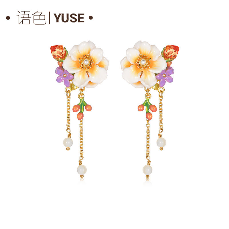 语色 铜合金珐琅耳饰 【芳菲未央】系列茉莉花露明珠耳钉
