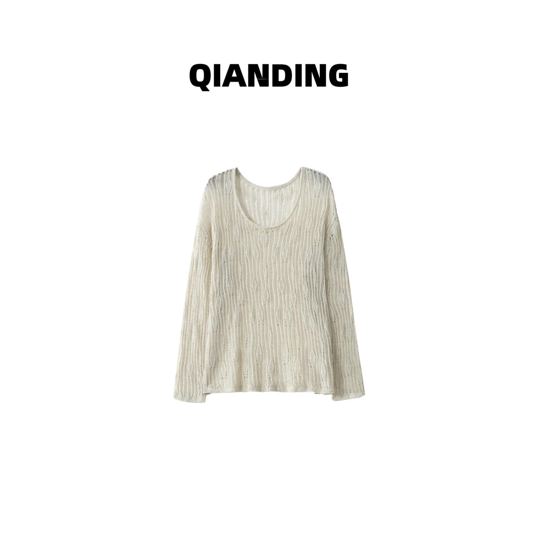 JZ【慵懒镂空亚麻混纺罩衫】透气轻防晒显瘦舒适休闲针织衫JZ25419