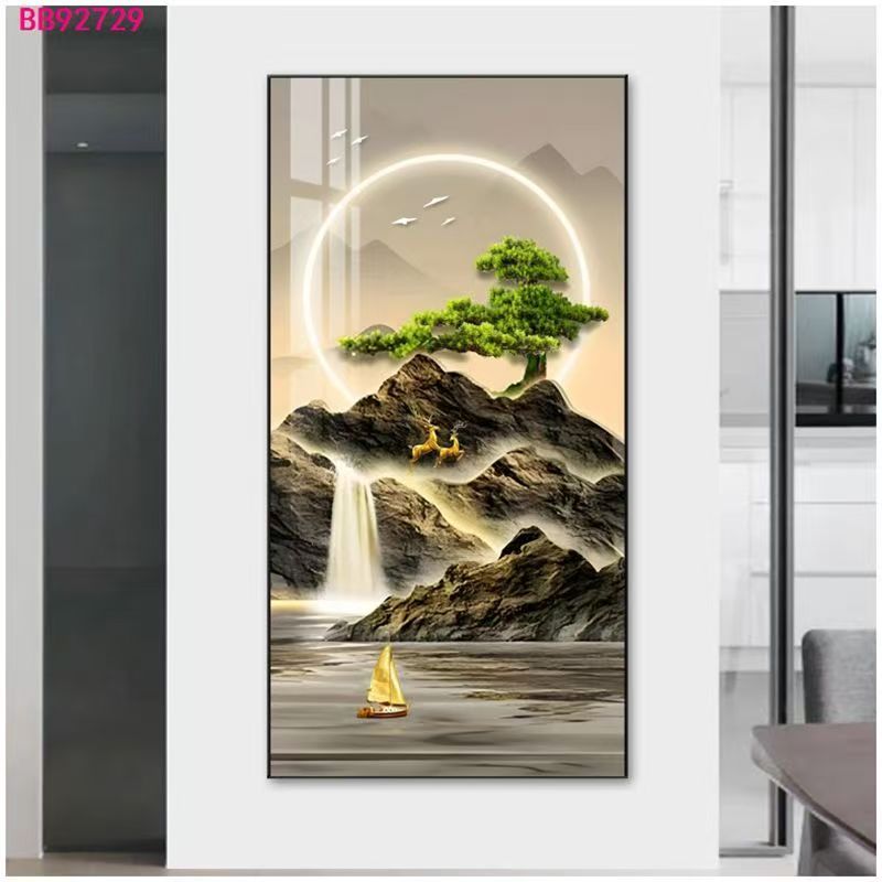 迎客松晶瓷晶钻玄关装饰画入户走廊进门过道高档大气壁画