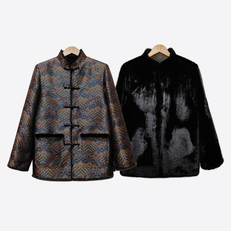 [海水江崖]自然而然香云纱桑波缎云柔貂水貂双穿中式唐装WT51182