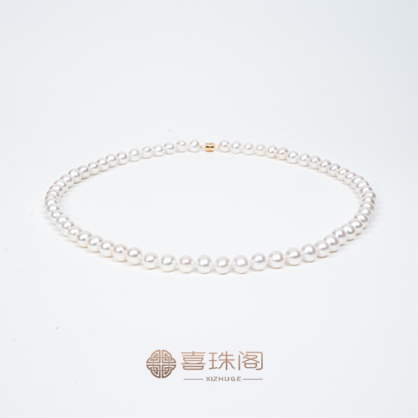 喜珠阁14K金淡水珍珠白珠无核全珠链