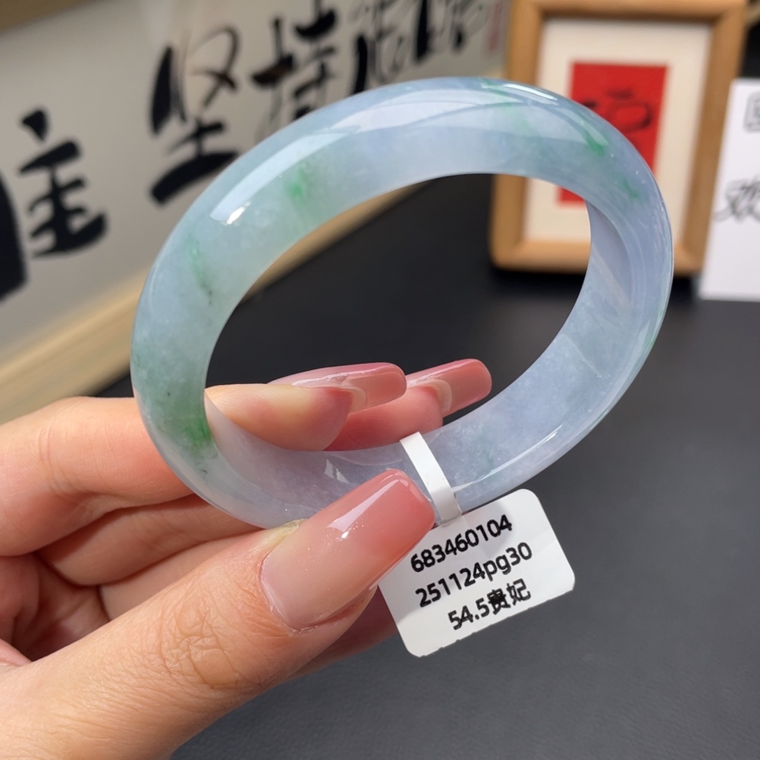 翡翠未镶嵌手镯贵妃54.5莫奈花园