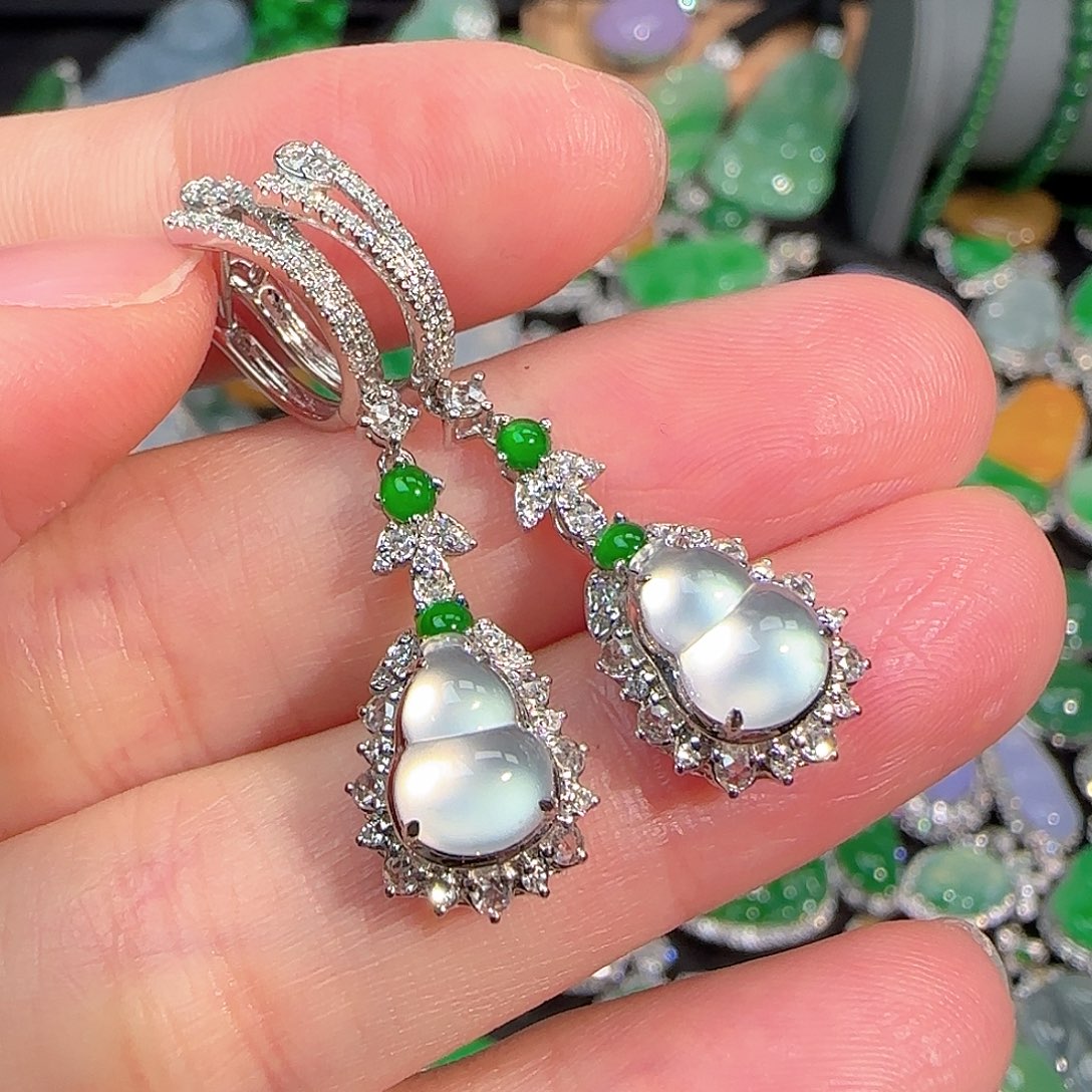 翡翠颈饰18K金镶嵌高冰玻葫芦耳坠