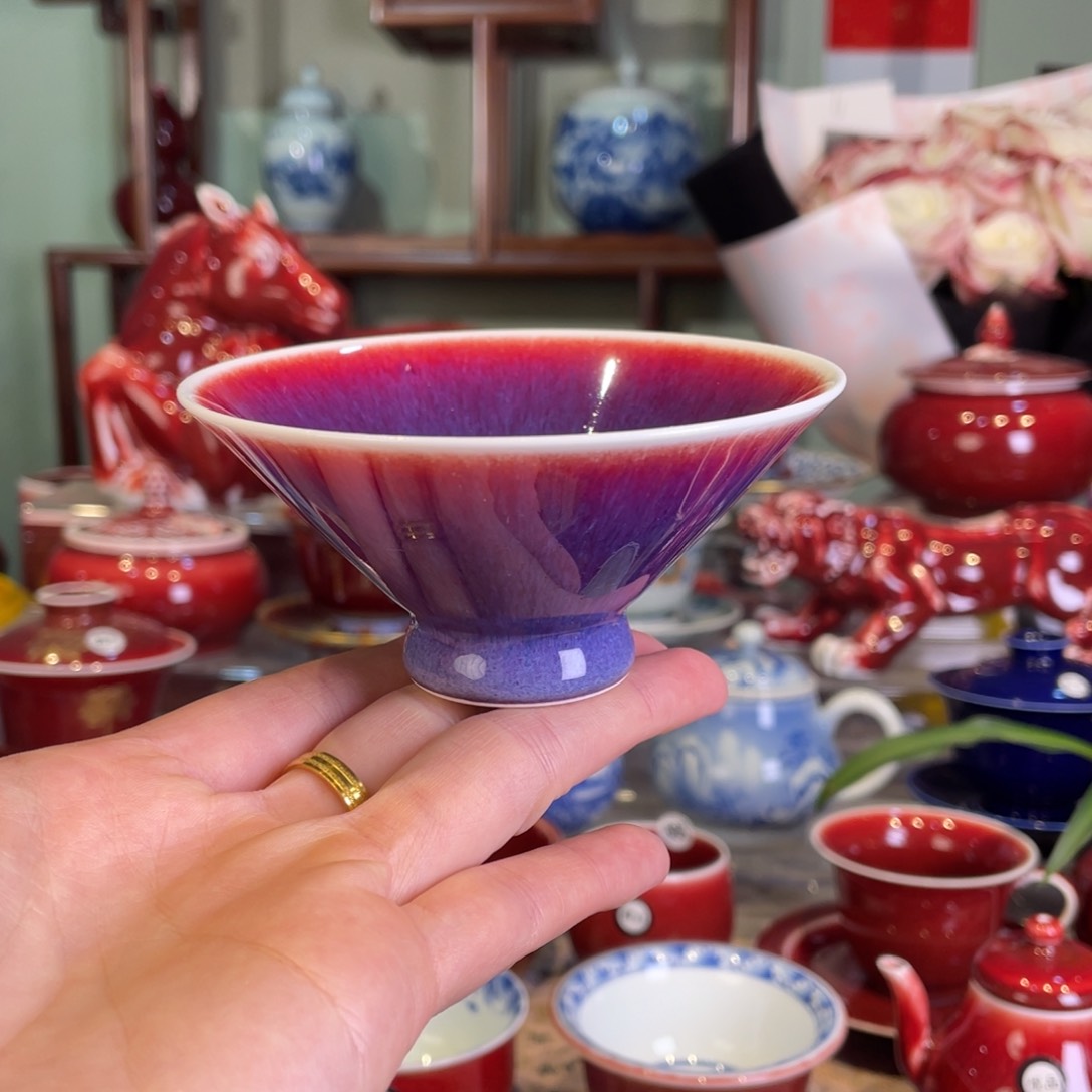 敏*呀清欢雅玩原矿玫瑰紫斗笠杯微瑕