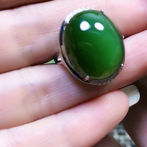 和田玉银S925镶嵌戒指