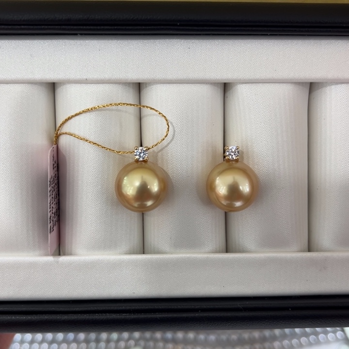 海水珍珠上新金珠王妃耳钉12-13mm18K金镶嵌