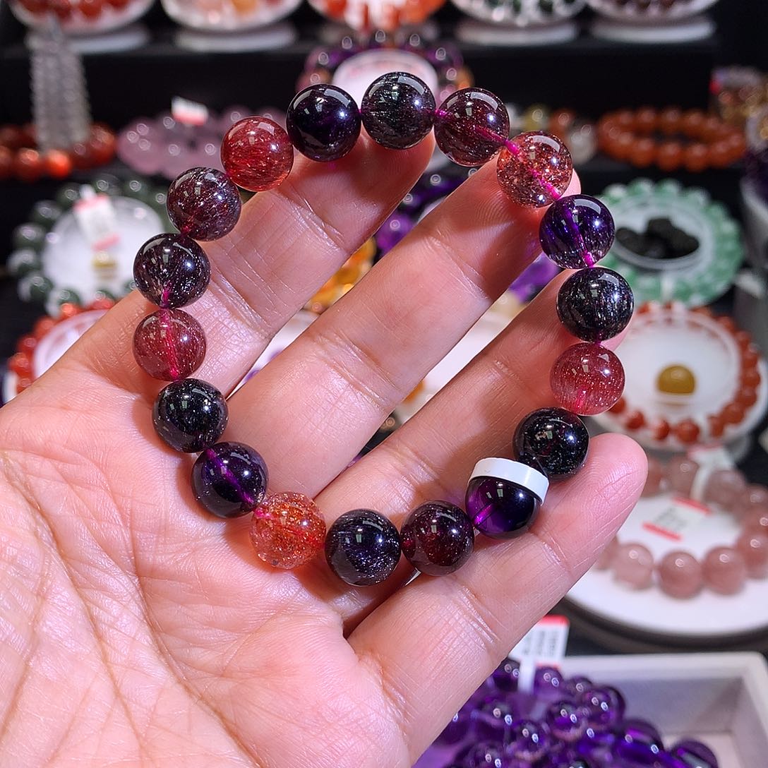 水晶未镶嵌手链11毫米黑加仑