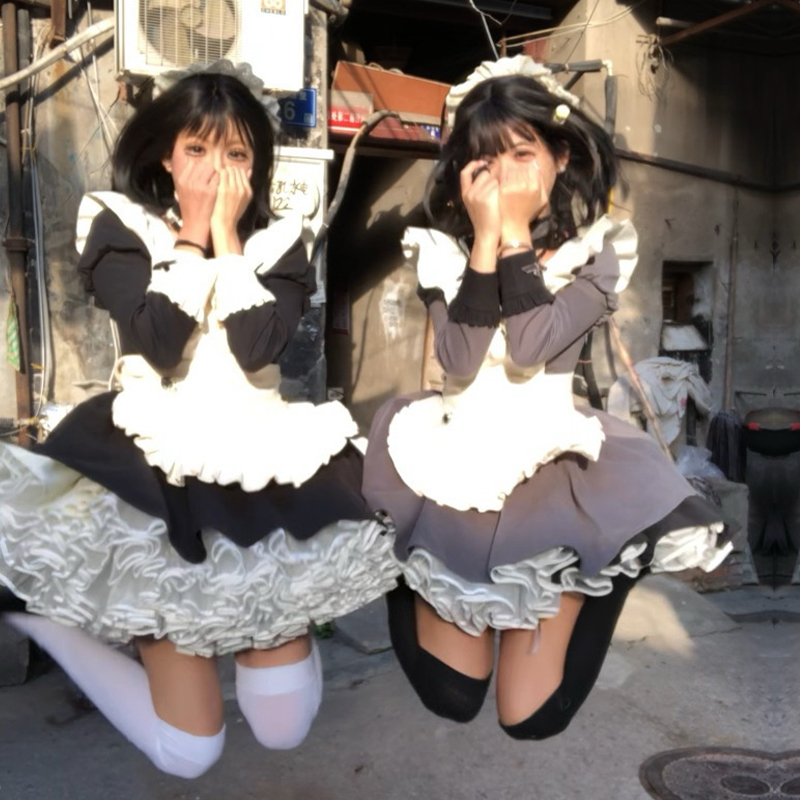 【suki 单件】withpuji原创设计 改良方领荷叶边女仆装秋冬lolita