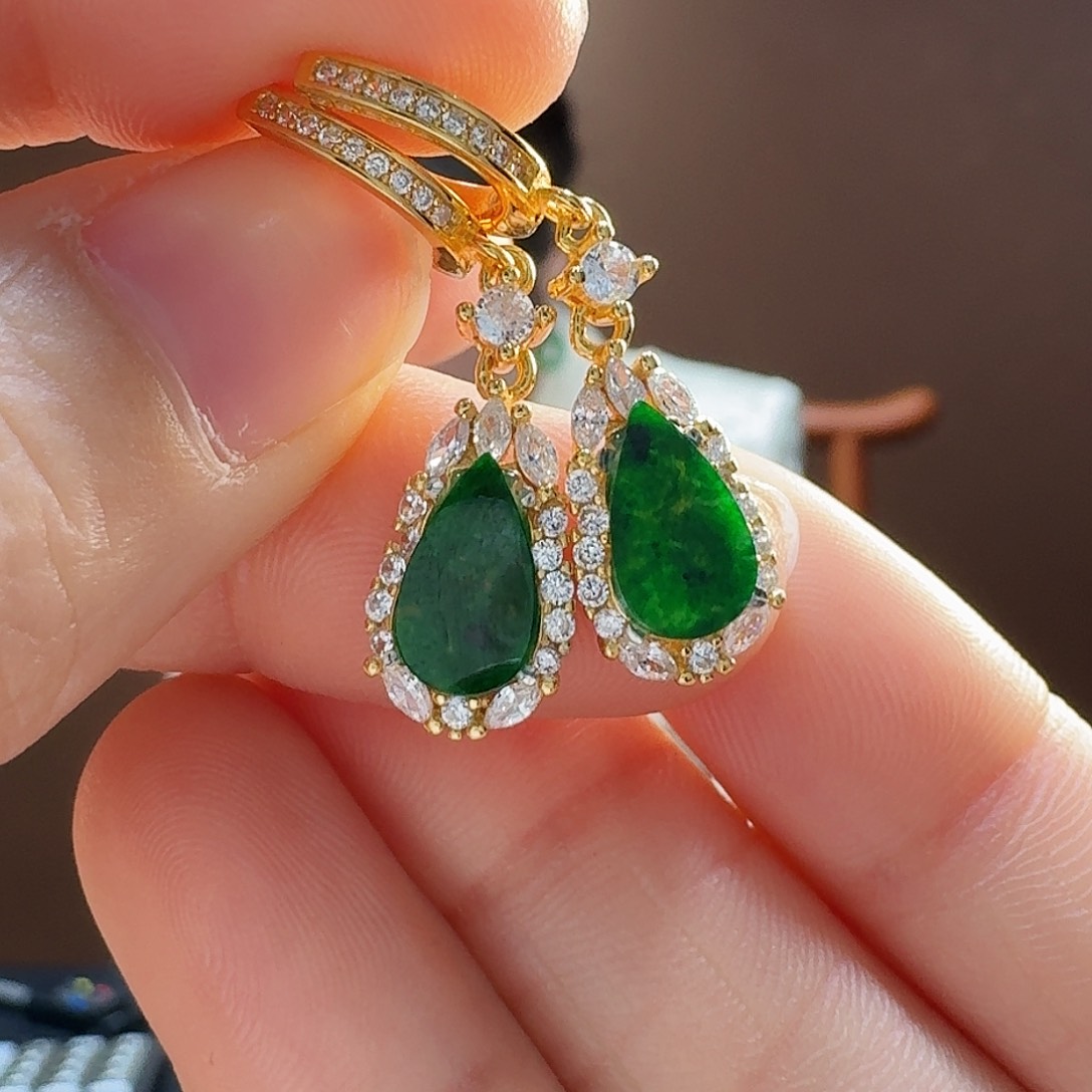 翡翠耳饰银S925镶嵌耳饰1