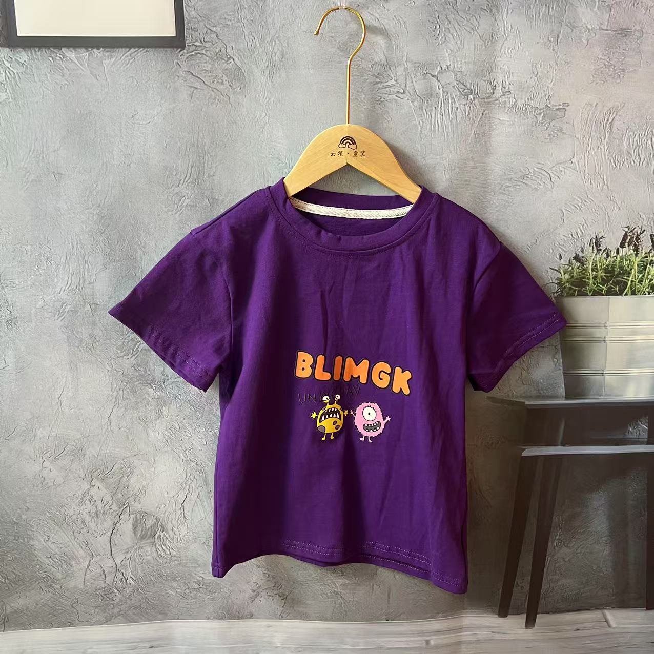 夏季短袖100%纯棉A类面料半袖圆领童装T恤休闲运动百搭体恤