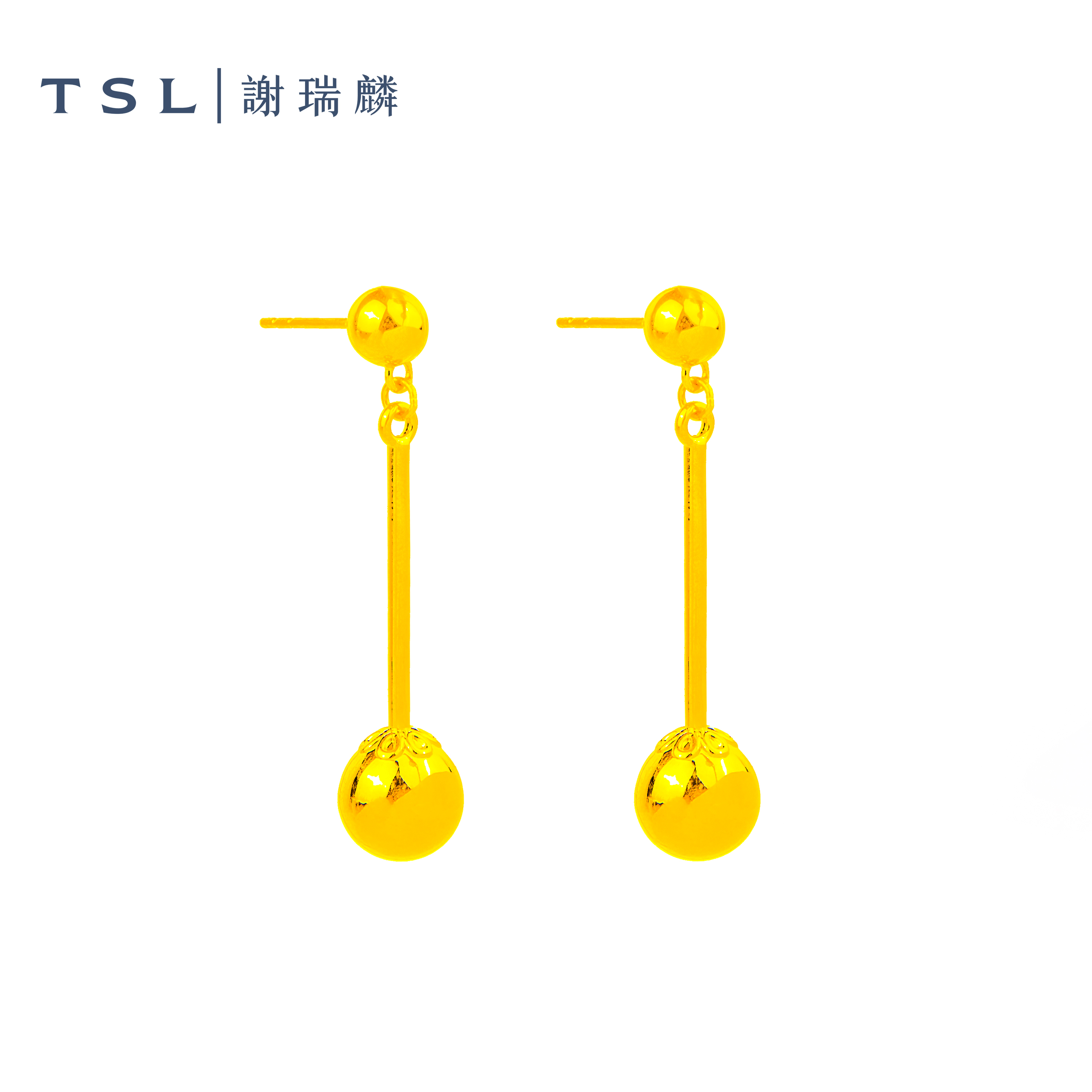 TSL/谢瑞麟足金轻奢几何圆球耳坠5D时尚百搭圣诞礼物