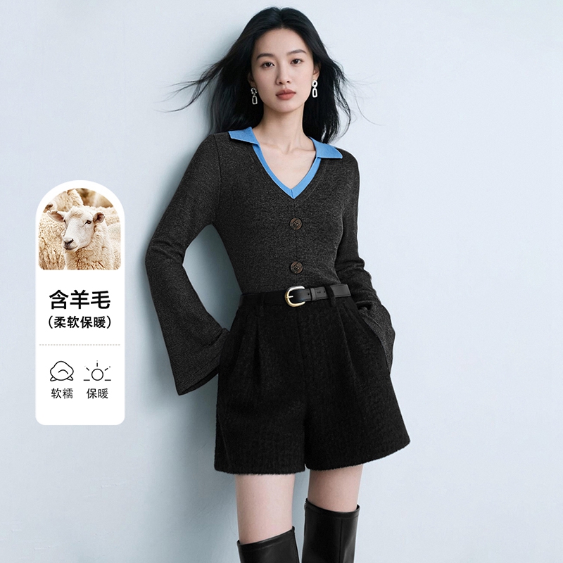 【新品】2025假两件含V领上衣干练套头针织衫女25052180