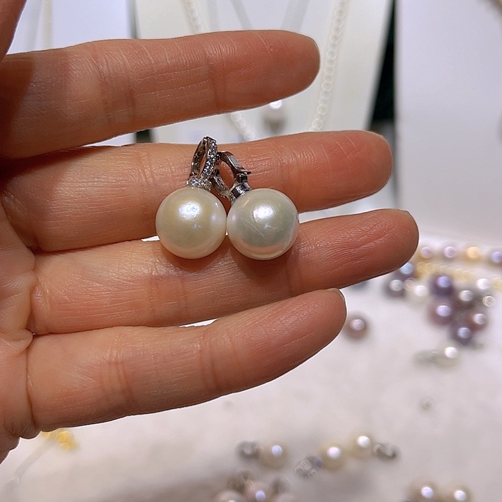 淡水珍珠白珠银色奶嘴扣银S925镶嵌