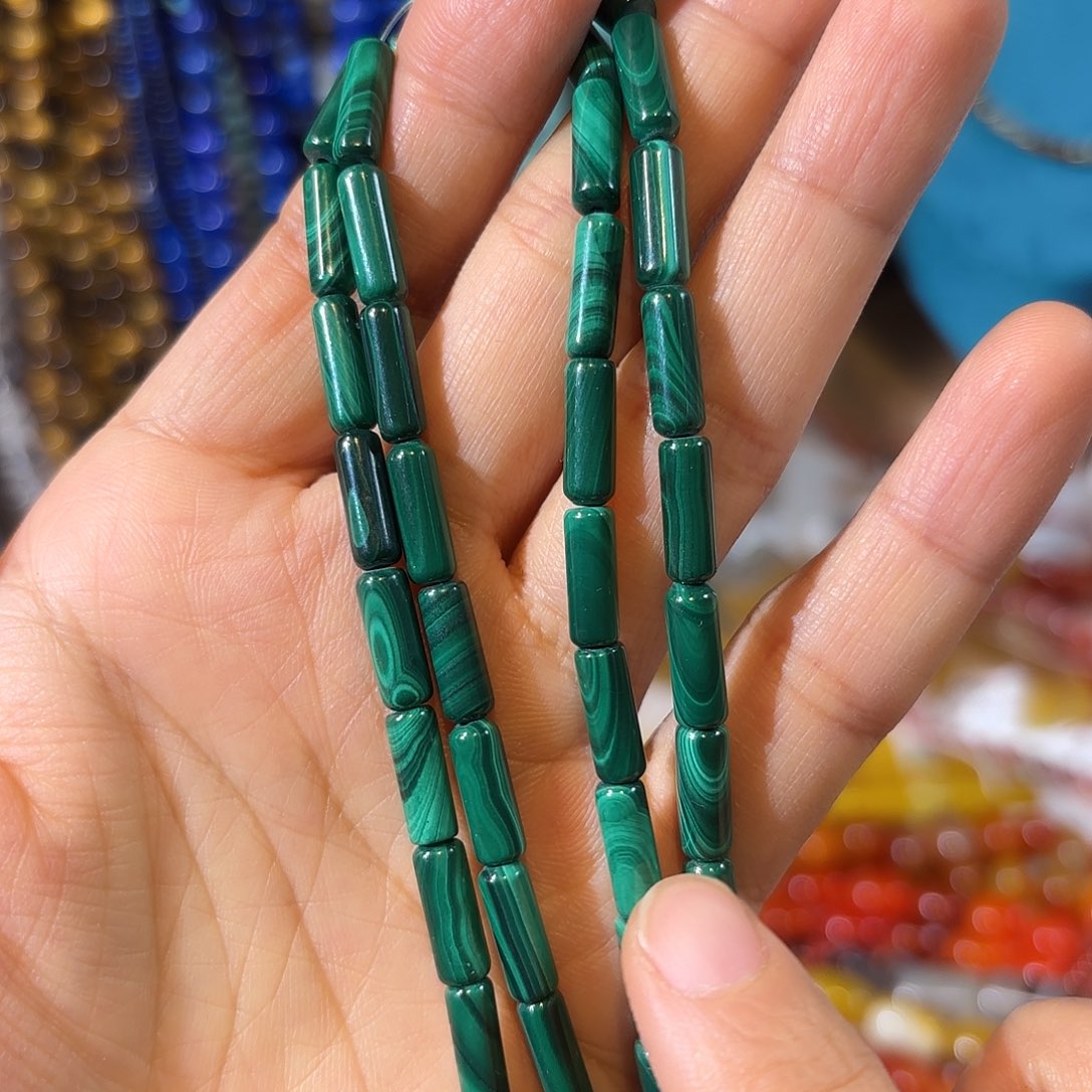 玛瑙/玉髓银S925镀金镶嵌珠宝半成品孔雀石4-12一条