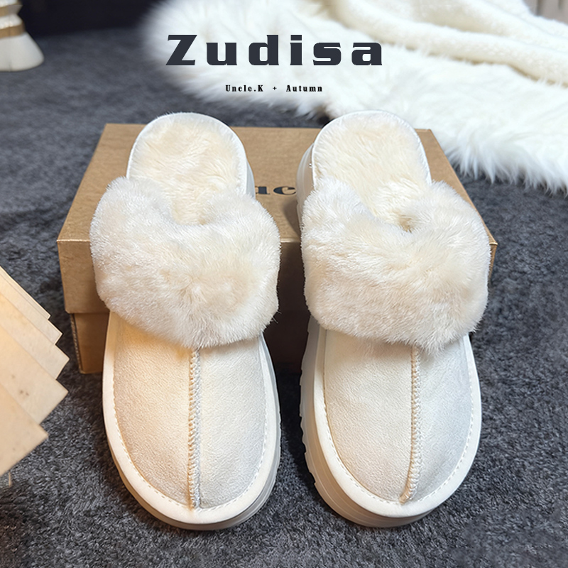 白色雪地靴半拖2025秋冬新款厚底毛毛鞋女外穿加绒加厚保暖棉拖鞋