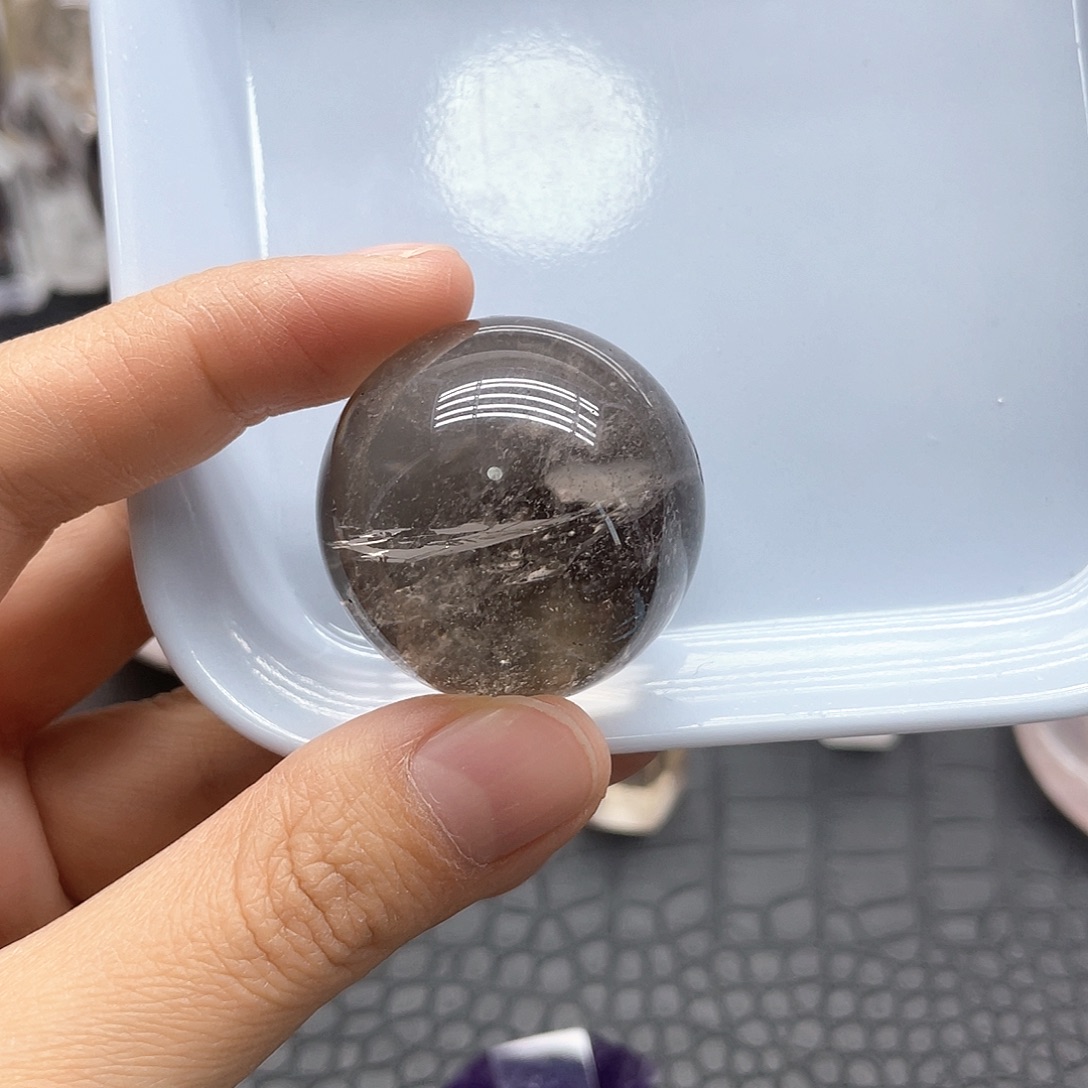 珠宝半成品未镶嵌水晶65茶晶球卡3.4mm微瑕