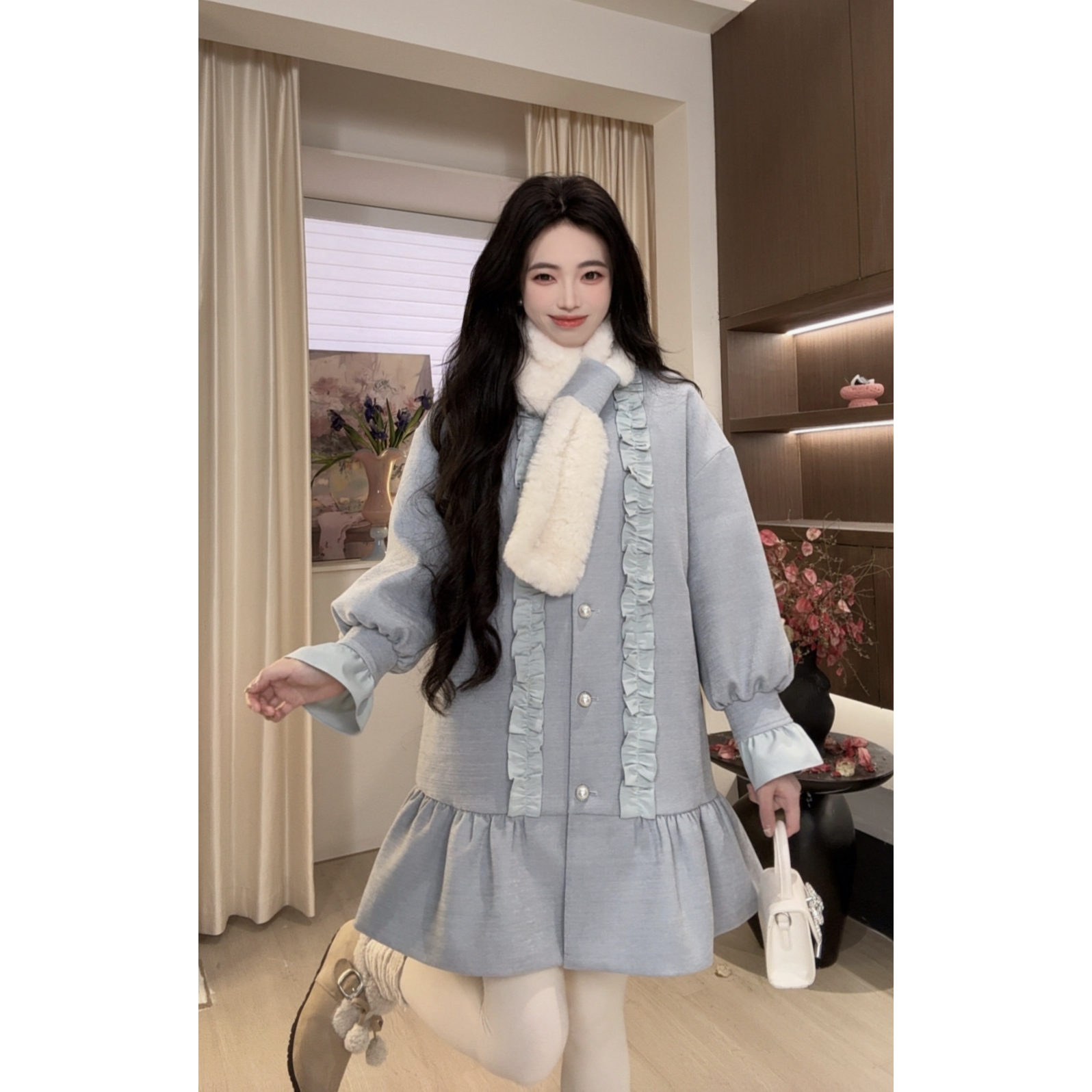 YOUERDENG 【白色温柔】上新冬季氛围感呢子显瘦羽绒外套气质显白