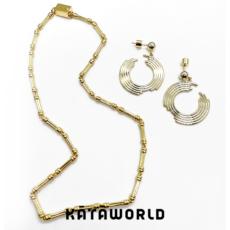 KATAWORLD 铜合金耳饰 【主理人】方竹节项链金色套组