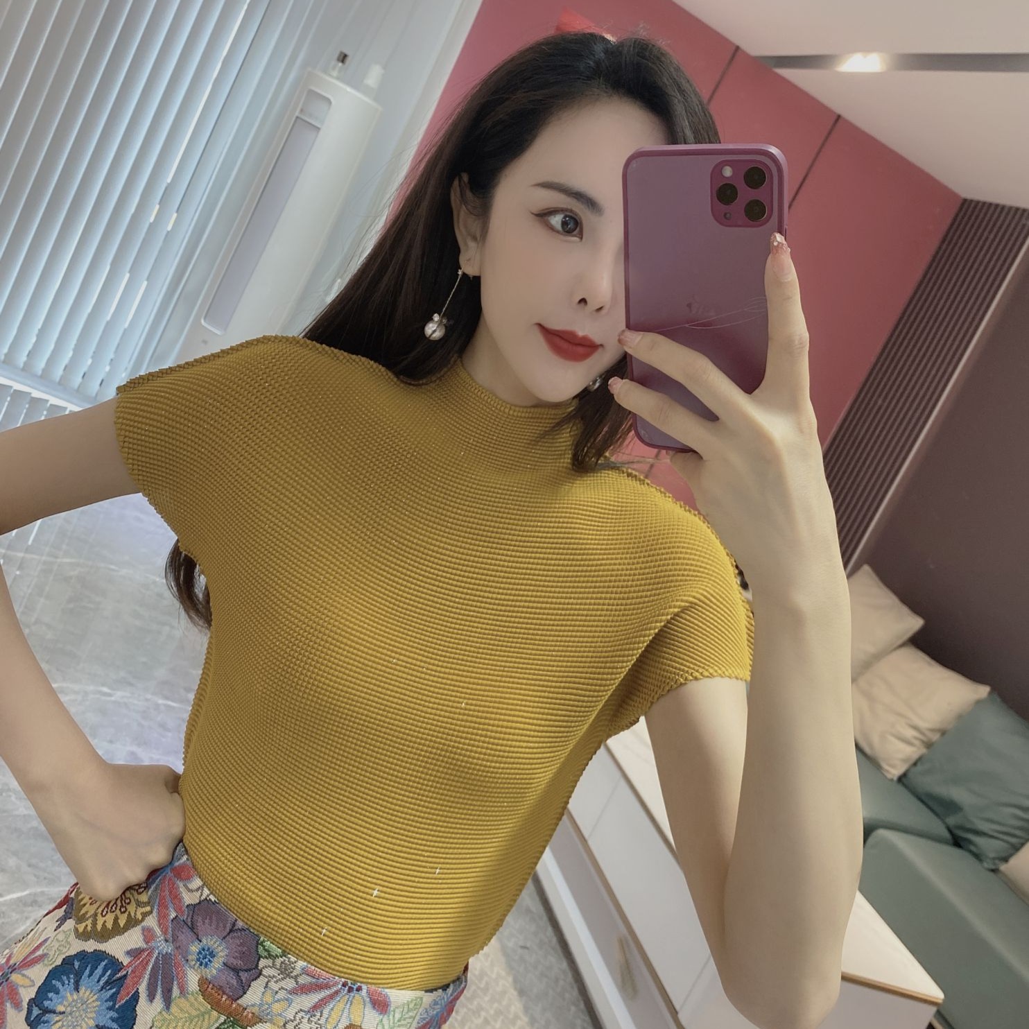 【橦颜女装】小飞袖立领闪闪T恤1124