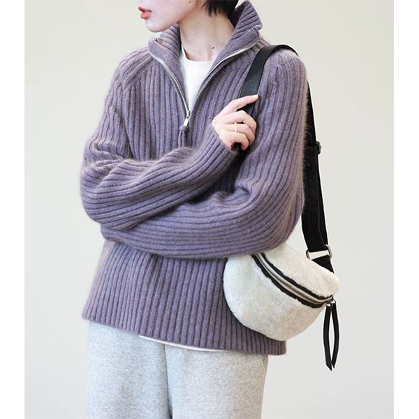 【紫色竖坑条半拉链】针织衫宽松显瘦休闲时尚百搭