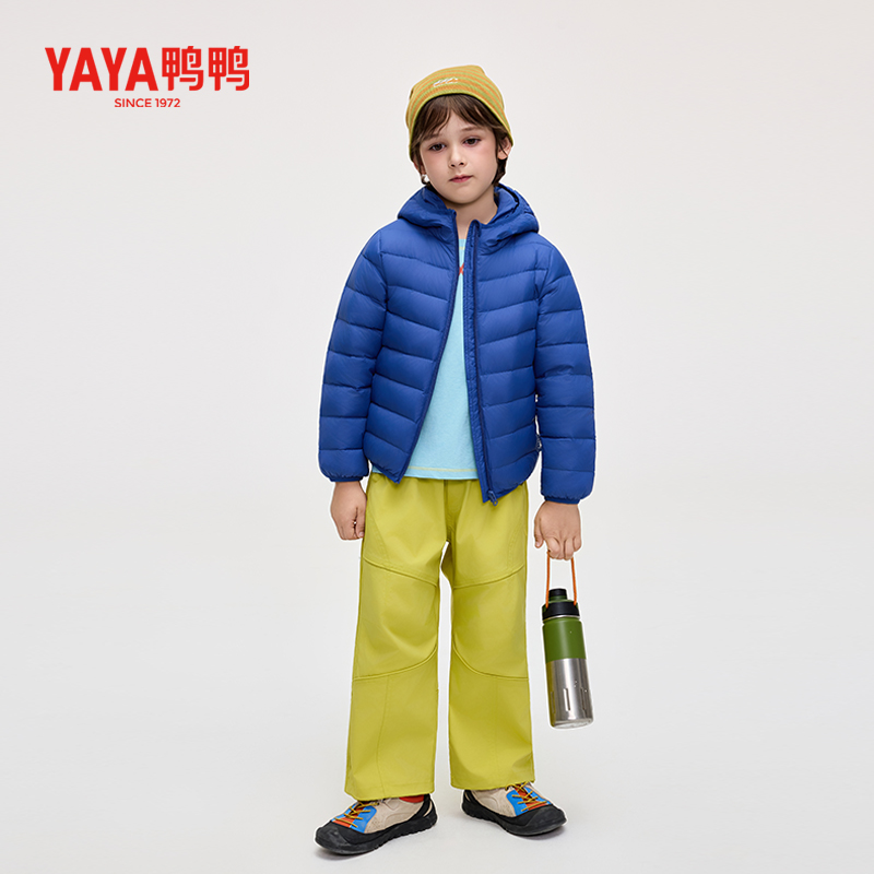 YAYA/鸭鸭儿童轻薄羽绒服男女中大童碎花时尚拼色冬装印花外套112