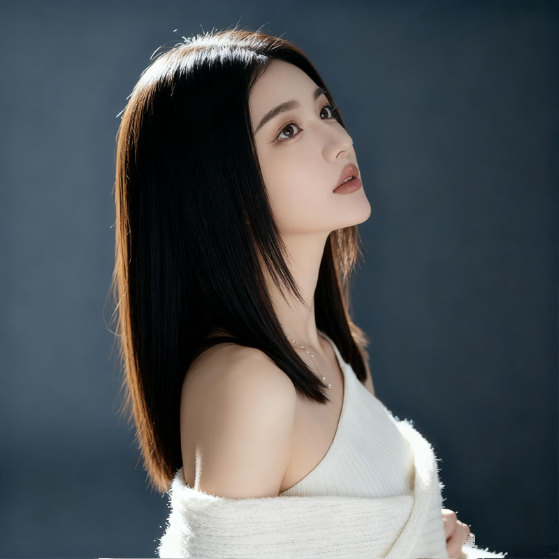 设计款40cm无刘海假发7A仿生物膜全隐形发际线全真人发丝头套设计