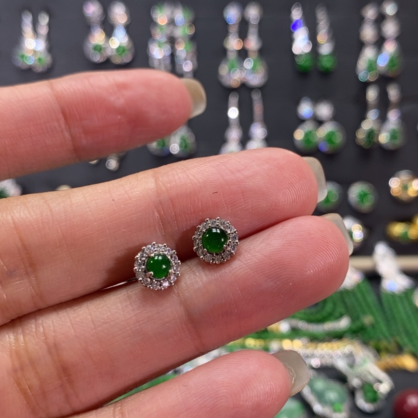 【闪购商品】翡翠耳饰银S925镀金镶嵌