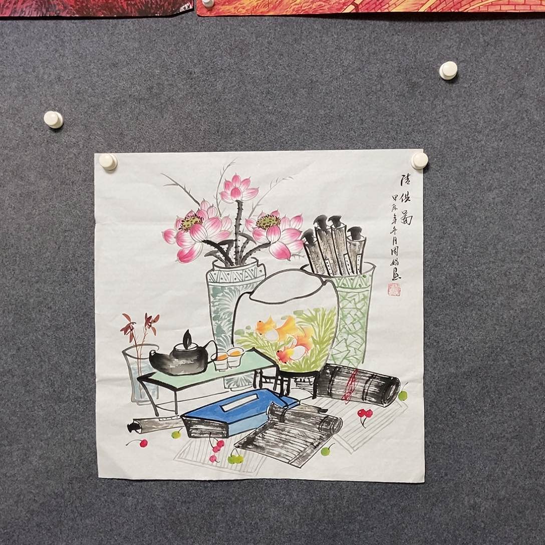 国画四尺斗方花鸟一副