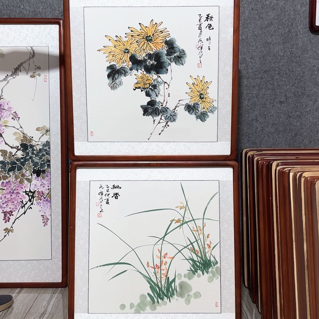 国画书画作品带框63×63
