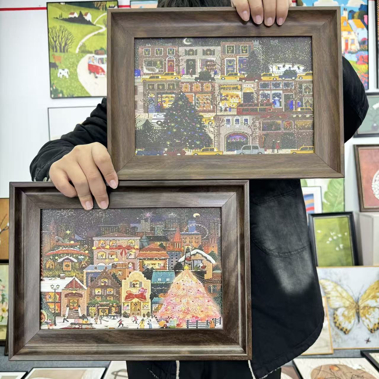 ED52冬灯拼图相框圣诞家装饰画30*40*2