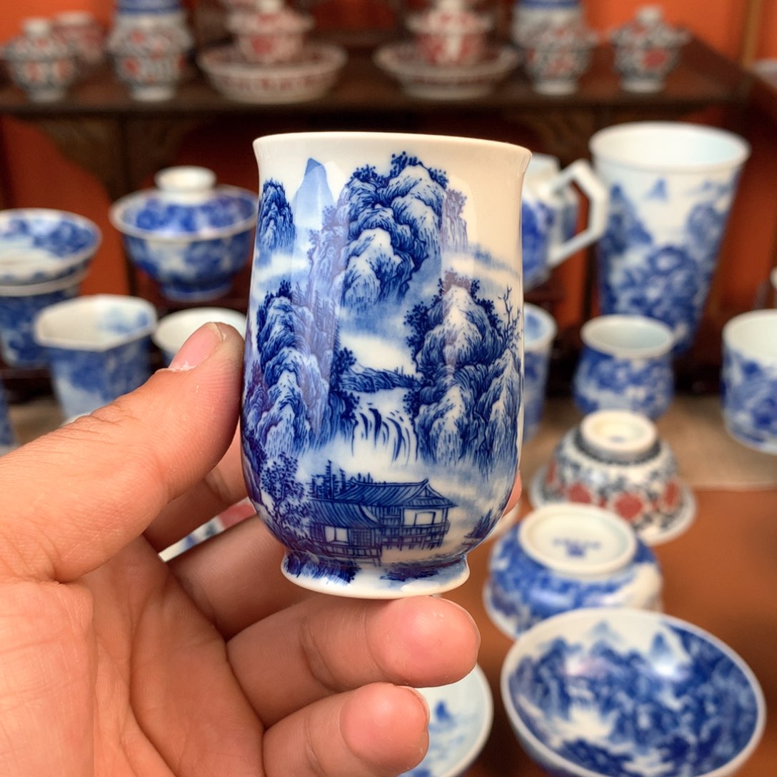 山水主人杯手工手绘