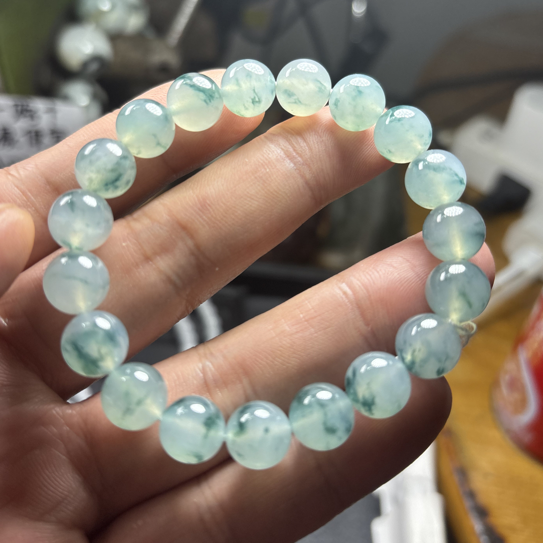 缅甸天然翡翠a货冰种飘花花卡10*19颗