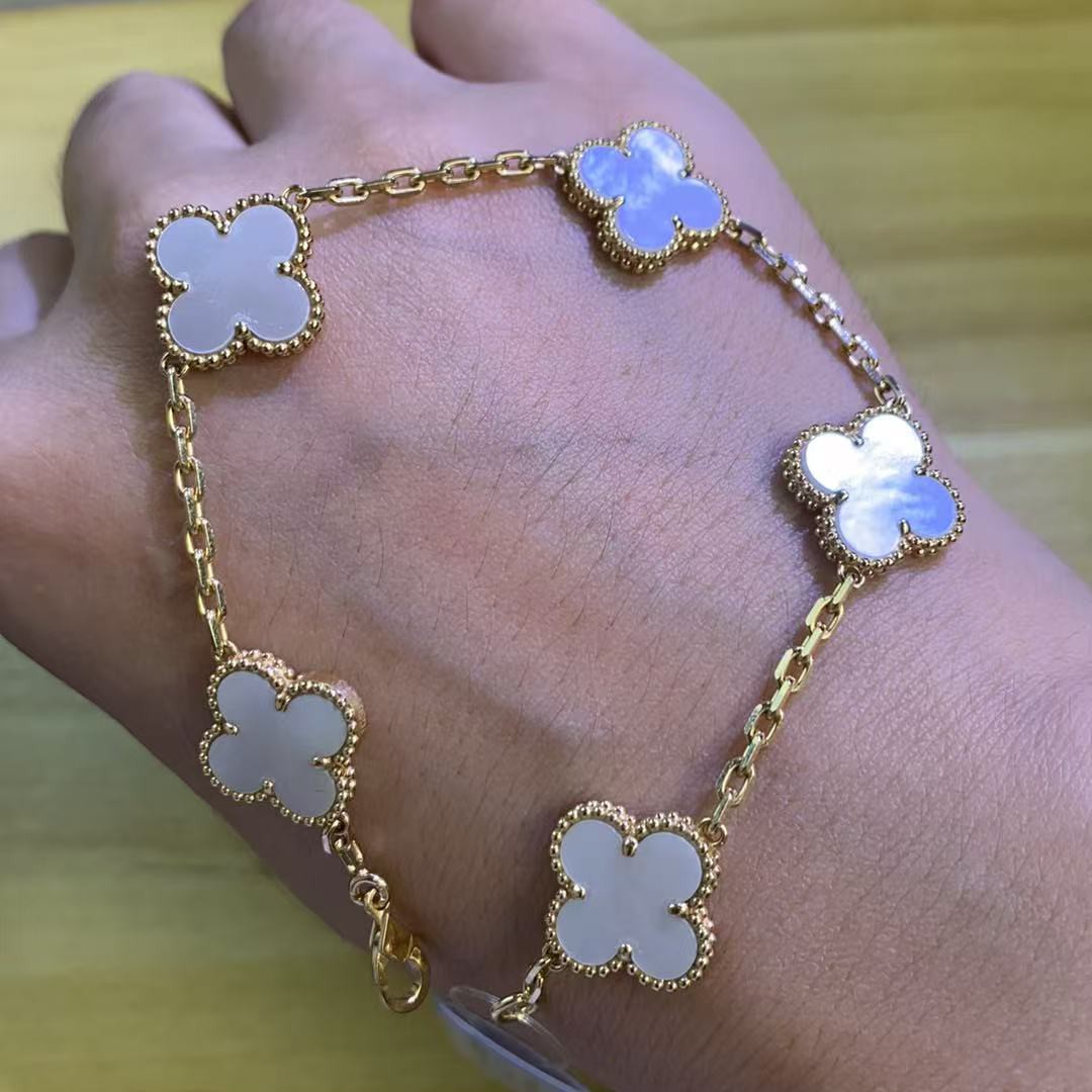 18k金白贝母五花手链