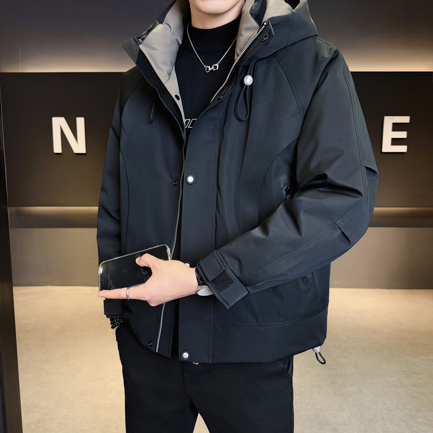 派克羽绒服男款冬季连帽加厚保暖三合一面料高端90白鸭绒衣服外套