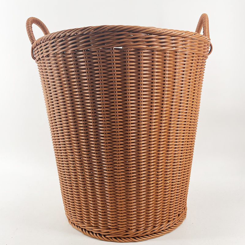 A016棕色圆形脏衣篓大容量纯手工编织收纳篮40*40