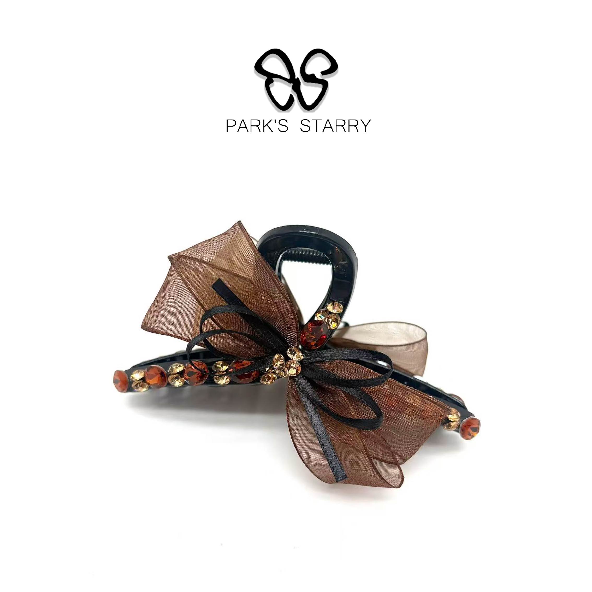  【朴朴韩国饰品】 Z169 简约百搭咖色蝴蝶结钻闪13cm抓夹