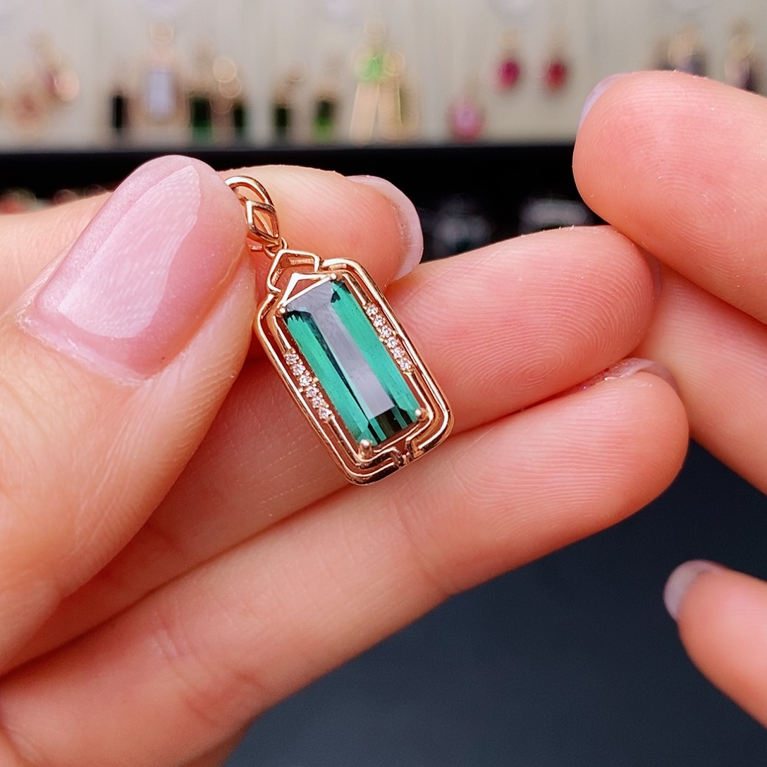 碧玺吊坠碧玺18K金镶嵌