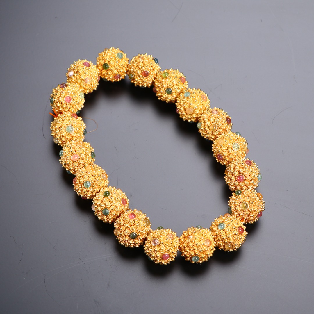 《博古文物》-银鎏金-嵌宝石花丝手持-Xx-250116