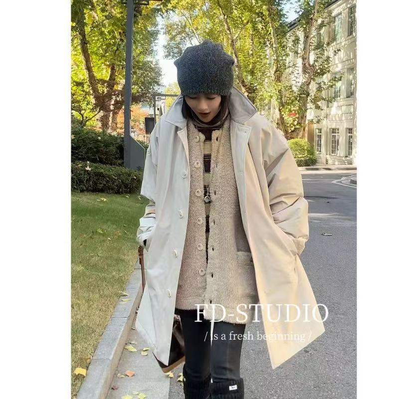 【梵町定制】FD29226冬季新款赫本风衣棉服外套加厚保暖宽松